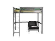 Hochbett >PINO< in Kiefer massiv grau lackiert -...