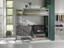 Hochbett >PINO< in Kiefer massiv grau lackiert -...