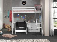 Hochbett >PINO< in Kiefer massiv weiß lackiert - 209x190x165 (BxHxT)
