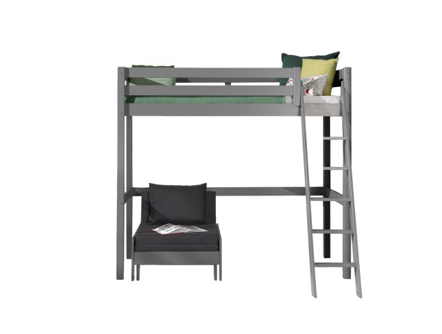 Hochbett >PINO< in Kiefer massiv grau lackiert - 209x190x165 (BxHxT)
