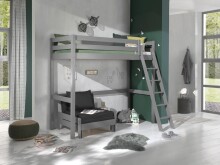 Hochbett >PINO< in Kiefer massiv grau lackiert - 209x190x165 (BxHxT)