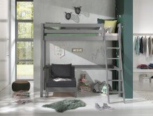 Hochbett >PINO< in Kiefer massiv grau lackiert -...