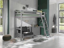 Hochbett >PINO< in Kiefer massiv grau lackiert - 209x190x165 (BxHxT)