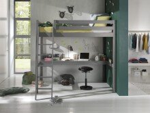 Hochbett >PINO< in Kiefer massiv grau lackiert -...