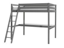 Hochbett >PINO< in Kiefer massiv grau lackiert -...