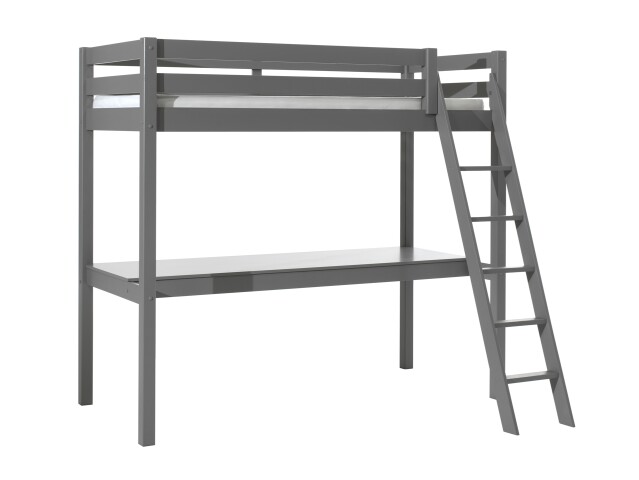 Hochbett >PINO< in Kiefer massiv grau lackiert - 209x190x165 (BxHxT)
