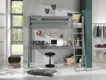 Hochbett >PINO< in Kiefer massiv grau lackiert - 209x190x165 (BxHxT)
