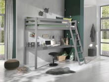 Hochbett >PINO< in Kiefer massiv grau lackiert - 209x190x165 (BxHxT)
