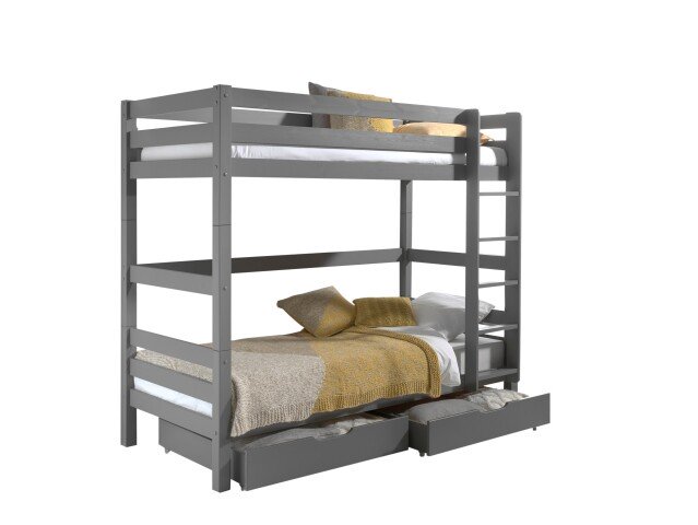 Etagenbett >PINO< in Kiefer massiv grau lackiert - 210x182x105 (BxHxT)