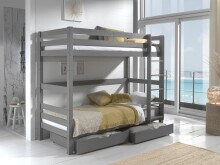 Etagenbett >PINO< in Kiefer massiv grau lackiert - 210x182x105 (BxHxT)