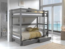 Etagenbett >PINO< in Kiefer massiv grau lackiert -...