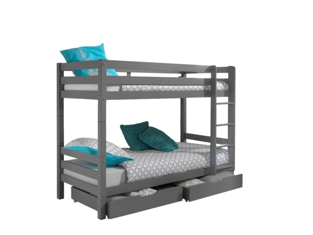 Etagenbett >PINO< in Kiefer massiv grau lackiert - 210x161x105 (BxHxT)