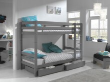 Etagenbett >PINO< in Kiefer massiv grau lackiert - 210x161x105 (BxHxT)