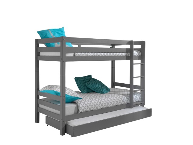Etagenbett >PINO< in Kiefer massiv grau lackiert - 210x161x105 (BxHxT)