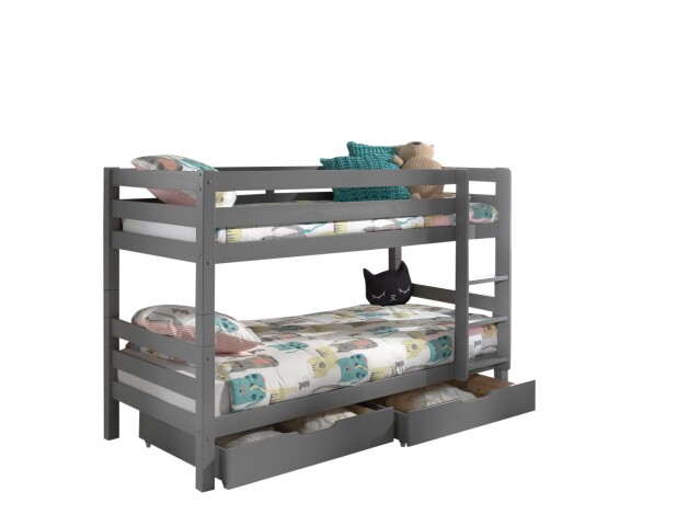 Etagenbett >PINO< in Kiefer massiv grau lackiert - 210x140x105 (BxHxT)