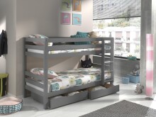 Etagenbett >PINO< in Kiefer massiv grau lackiert - 210x140x105 (BxHxT)