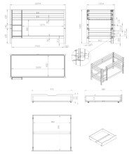 Etagenbett >PINO< in Kiefer massiv grau lackiert - 210x140x105 (BxHxT)