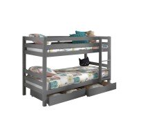 Etagenbett >PINO< in Kiefer massiv grau lackiert -...