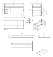 Etagenbett >PINO< in Kiefer massiv grau lackiert - 210x140x105 (BxHxT)
