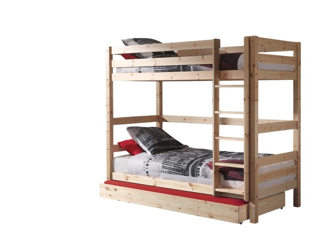 Etagenbett >PINO< in Kiefer massiv natur lackiert - 210x161x105 (BxHxT)