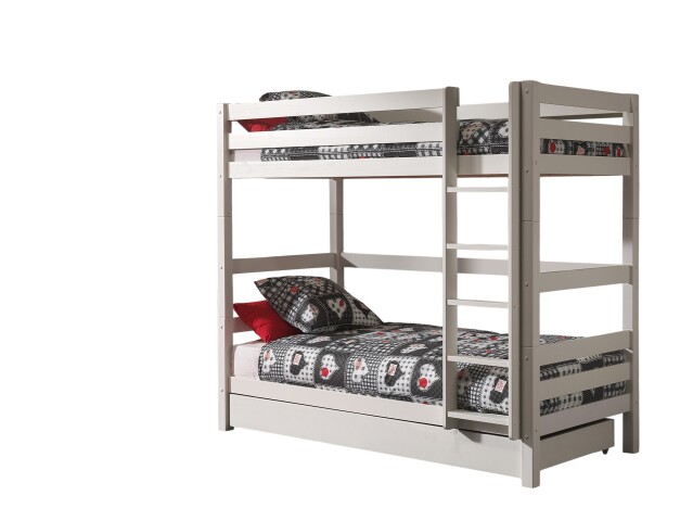 Etagenbett >PINO< in Kiefer massiv weiß lackiert - 210x161x105 (BxHxT)