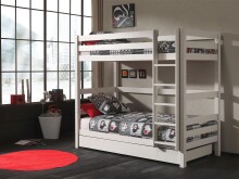 Etagenbett >PINO< in Kiefer massiv weiß lackiert - 210x161x105 (BxHxT)