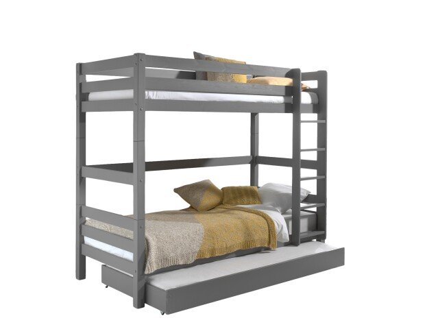 Etagenbett >PINO< in Kiefer massiv grau lackiert - 210x161x105 (BxHxT)