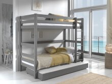 Etagenbett >PINO< in Kiefer massiv grau lackiert - 210x161x105 (BxHxT)