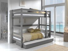 Etagenbett >PINO< in Kiefer massiv grau lackiert -...