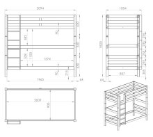 Etagenbett >PINO< in Kiefer massiv grau lackiert - 210x161x105 (BxHxT)