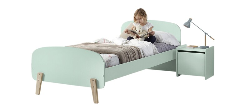 Kinderbett >KIDDY< in mintgrün aus Massiv Kiefer und MDF - 205,5x72,5x95 (BxHxT)