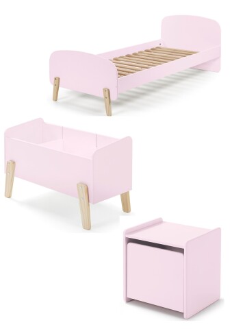 Kinderbett >KIDDY< in rosa aus Massiv Kiefer und MDF - 205,5x72,5x95cm (BxHxT)