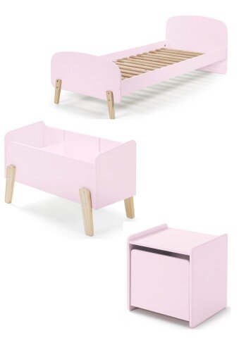 Kinderbett >KIDDY< in rosa aus Massiv Kiefer und MDF - 205,5x72,5x95cm (BxHxT)