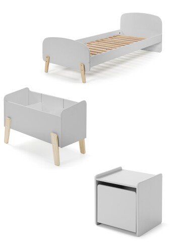 Kinderbett >KIDDY< in hellgrau aus Massiv Kiefer und MDF - 205,5x72,5x95 (BxHxT)