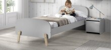 Kinderbett >KIDDY< in hellgrau aus Massiv Kiefer und MDF - 205,5x72,5x95 (BxHxT)