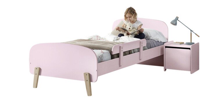 Kinderbett >KIDDY< in rosa aus Massiv Kiefer und MDF - 205,5x72,5x95cm (BxHxT)