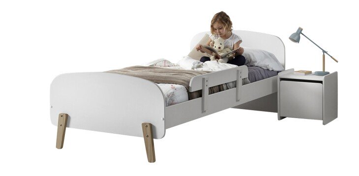 Kinderbett >KIDDY< in weiß aus Massiv Kiefer und MDF - 205,5x72,5x95cm (BxHxT)