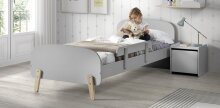 Kinderbett >KIDDY< in hellgrau aus Massiv Kiefer und MDF - 205,5x72,5x95 (BxHxT)