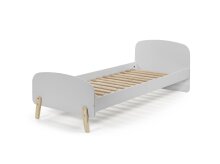 Kinderbett >KIDDY< in hellgrau aus Massiv Kiefer und MDF - 205,5x72,5x95 (BxHxT)