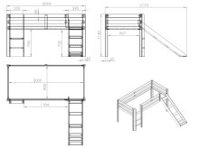 Spielbett >PINO< in Kiefer massiv grau lackiert - 210x114x218 (BxHxT)
