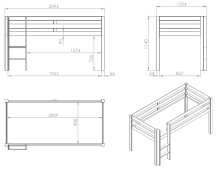 Spielbett >PINO< in Kiefer massiv grau lackiert - 210x114x106 (BxHxT)
