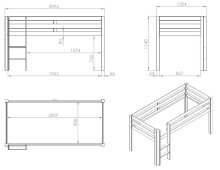 Spielbett >PINO< in Kiefer massiv grau lackiert - 210x114x106 (BxHxT)