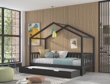 Hausbett >DALLAS< in Anthrazit aus Massive Kiefer - 210x170x97cm (BxHxT)