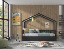 Hausbett >DALLAS< in Anthrazit aus Massive Kiefer - 210x170x97cm (BxHxT)