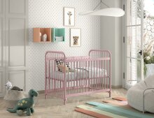 Babybett >BRONXX< in Pink matt aus Metall - 130,7x102,2x71cm (BxHxT)