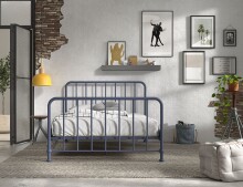 Metallbett >BRONXX< in Blau matt aus Metall - 146,5x110x207cm (BxHxT)