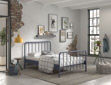 Metallbett >BRONXX< in Blau matt aus Metall - 146,5x110x207cm (BxHxT)