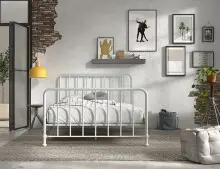 Metallbett >BRONXX< in Weiss matt aus Metall -...