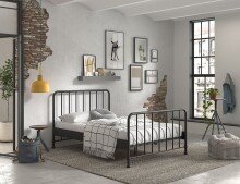 Metallbett >BRONXX< in Schwarz matt aus Metall - 146,5x110x207cm (BxHxT)