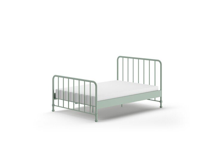 Metallbett >BRONXX< in Grün matt aus Metall - 146,5x110x207cm (BxHxT)